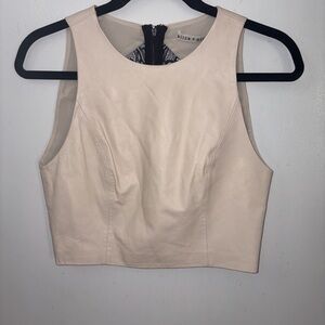 Alice + Olivia Elegant Cream Leather Crop Top w/Lace Back